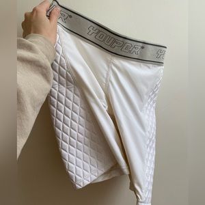 White spandex athletic padded slider shorts